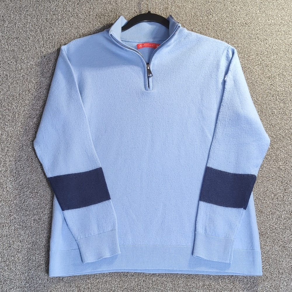 REDVANLY Stayner Merino Quarter Zip Sweater Size Medium in Blue